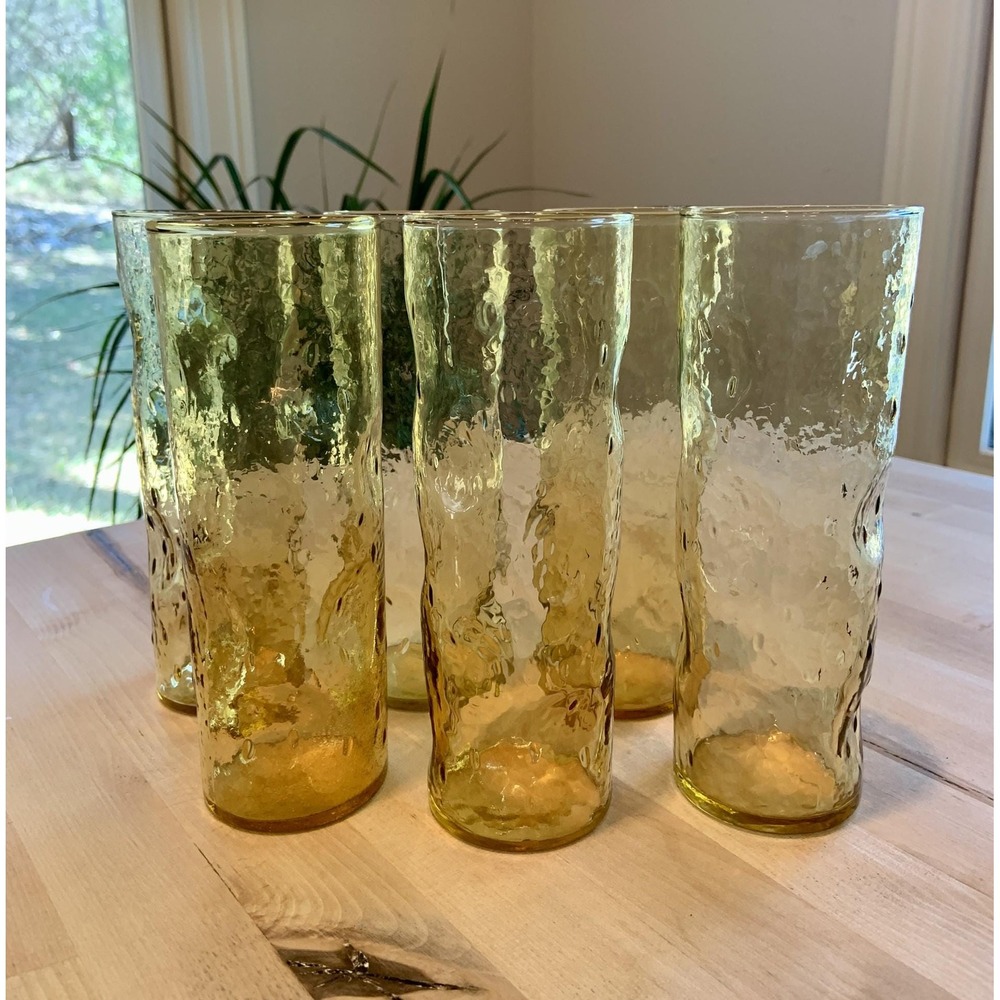 Vintage Tall Amber Color 1960s Highball Glasses Set of 6